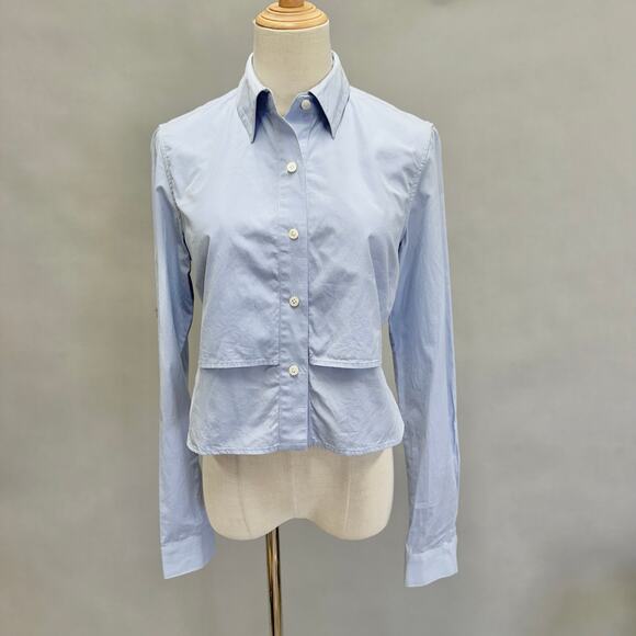 Tome Light Blue Poplin Button-Up Long Sleeve Blouse Open Back Size 2 - Picture 14 of 14